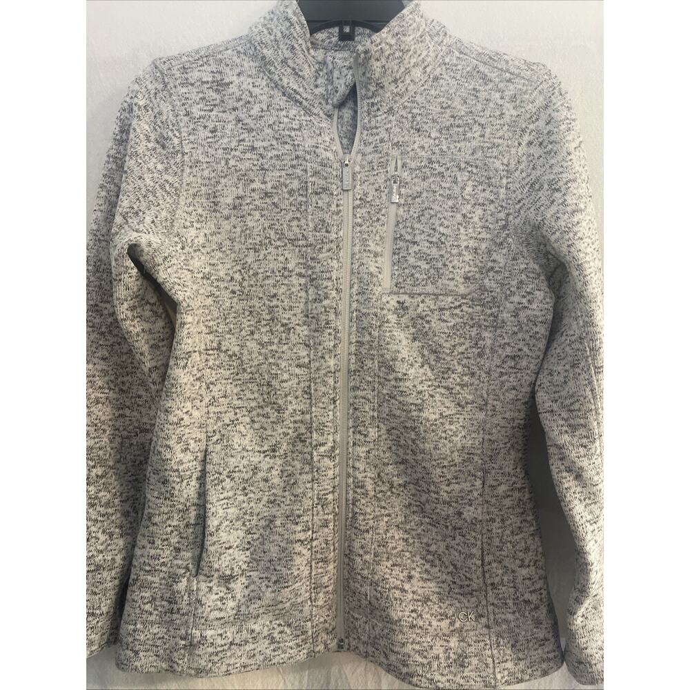 Calvin Klein Sweater Jacket Full Zipper Long Sleeve Grey Womens Size With Pocket
